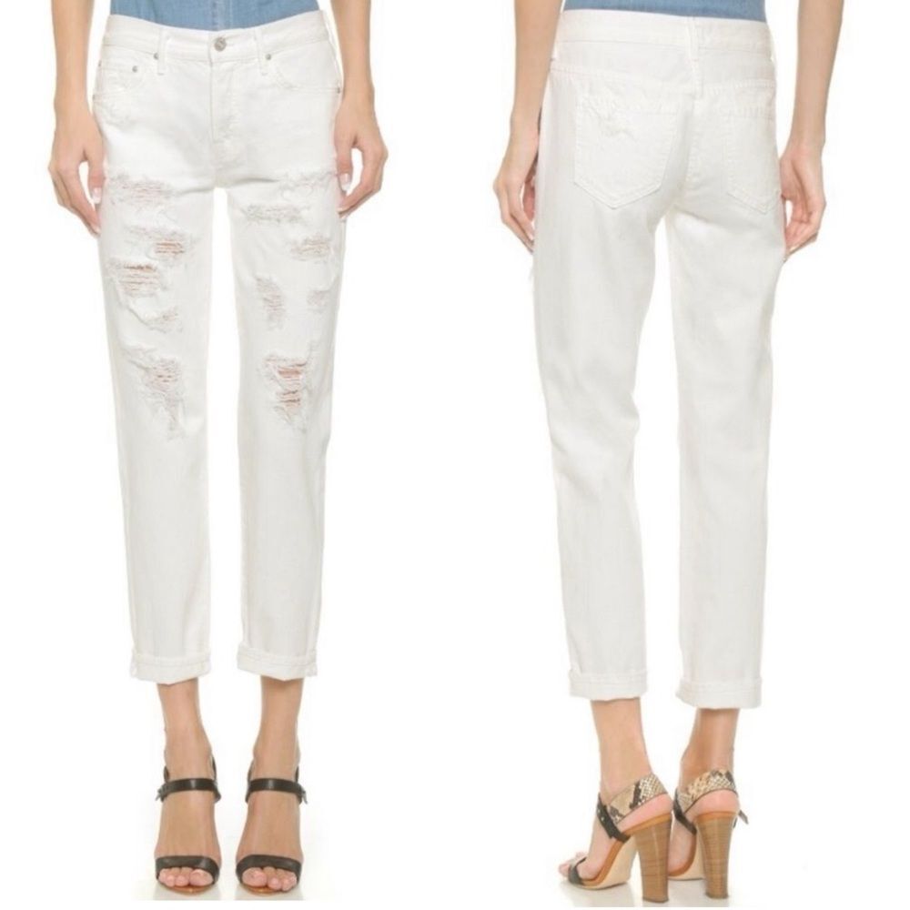MOTHER The Loosey Party Crashers Distressed Boyfriend White Jeans 25 Relaxed Fit - Picture 4 of 15